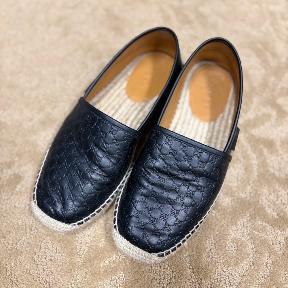 Gucci espadrille leather monogram shoes